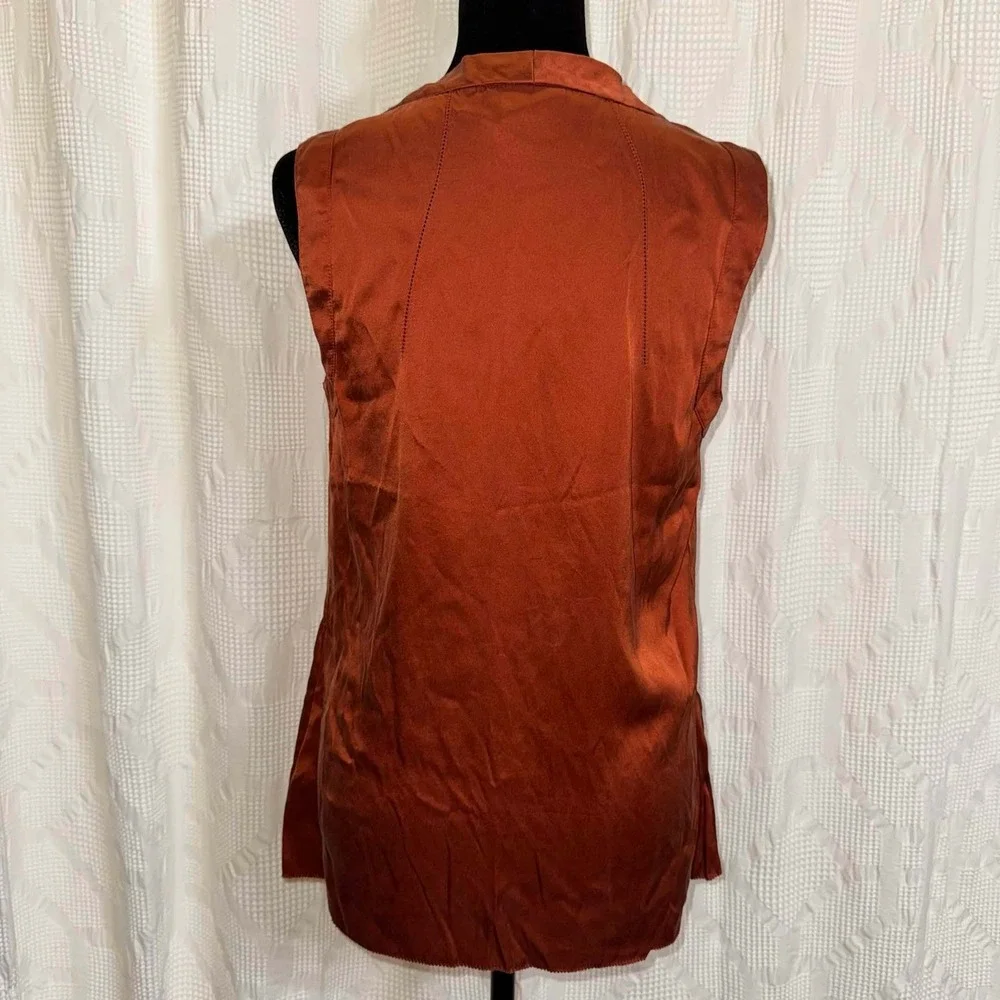 Flawed Tory Burch 100% Silk Blouse Rust Orange Sleeveless V-Neck Luxury Size 8